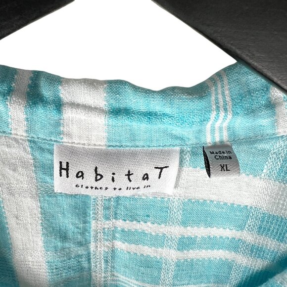 Habitat 100% Linen Striped ¾ Sleeve Oversized Top Aqua Mother of Pearl Size XL - Picture 2 of 6